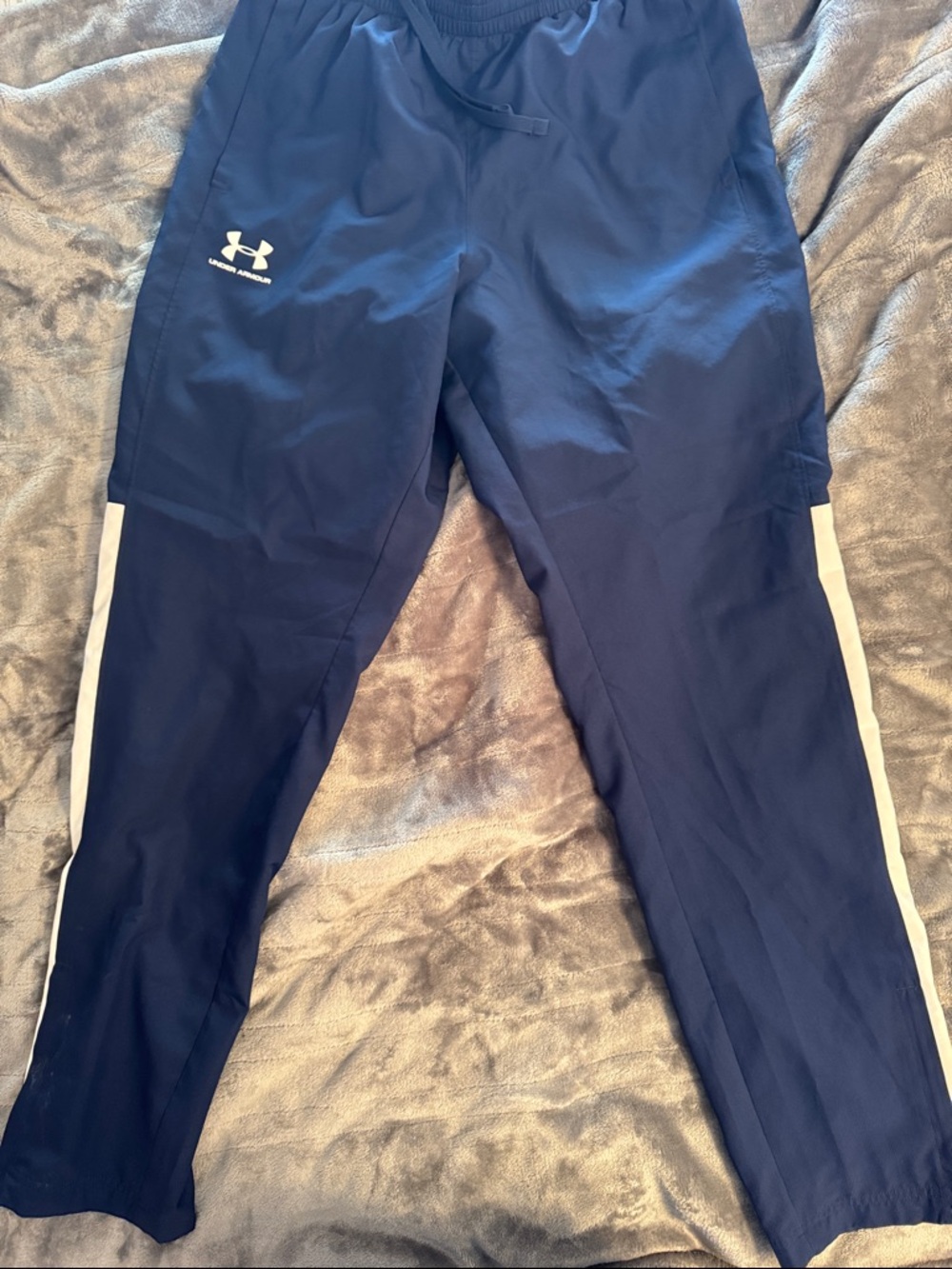 Under Armour Navy Blue Track Pants with White Side Panels